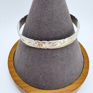 VTG Sterling Silver 925 Flower Scroll Design Bangle Bracelet Size 7.5" Fit